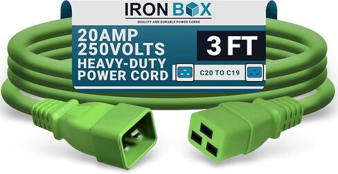 Ironbox Electric - Heavy -Duty C20 إلى C19 سلك الطاقة - 20 أ/250 فولت مصنفة ، 12/3 SJT IEC 60320 معدات إلى كابل PDU - موصل C20 C20 للذكور - كابل الطاقة المدرجة في UL (أسود ، 6 أقدام) in Kuwait