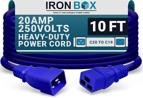 Ironbox Electric - Heavy -Duty C20 إلى C19 سلك الطاقة - 20 أ/250 فولت مصنفة ، 12/3 SJT IEC 60320 معدات إلى كابل PDU - موصل C20 C20 للذكور - كابل الطاقة المدرجة في UL (أسود ، 6 أقدام) in Kuwait