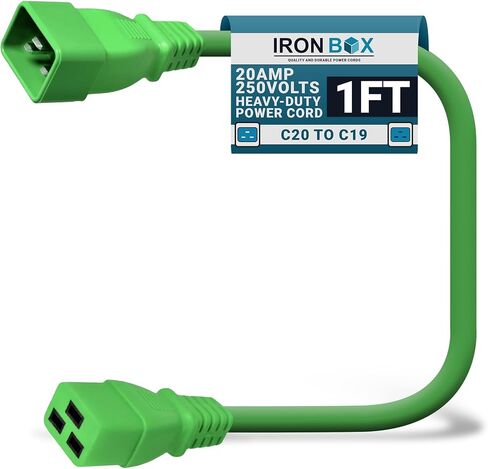 Ironbox Electric - Heavy -Duty C20 إلى C19 سلك الطاقة - 20 أ/250 فولت مصنفة ، 12/3 SJT IEC 60320 معدات إلى كابل PDU - موصل C20 C20 للذكور - كابل الطاقة المدرجة في UL (أسود ، 6 أقدام) in Kuwait