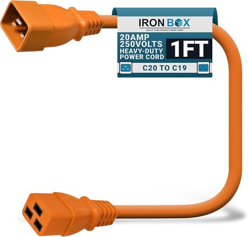 Ironbox Electric - Heavy -Duty C20 إلى C19 سلك الطاقة - 20 أ/250 فولت مصنفة ، 12/3 SJT IEC 60320 معدات إلى كابل PDU - موصل C20 C20 للذكور - كابل الطاقة المدرجة في UL (أسود ، 6 أقدام) in Kuwait