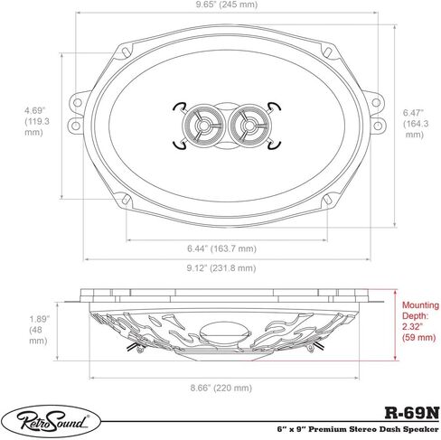 RetroSound R-410UK 4" x 10" Dash Replacement Speaker for Classic Vehicles in Kuwait
