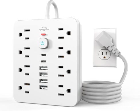حامي Jouleloom Power Strip Surge مع 11 منفذًا ، 4 منافذ USB و 2 USB C ، سلك تمديد 5 قدم ، قابس مسطح ، حائط ، محطة شحن USB حماية الزائد للمنزل ، Office （White） in Kuwait