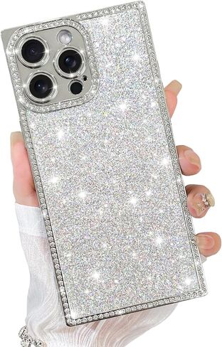 بالنسبة لـ iPhone 16 Pro Max bling Case for Women Girls ، Glitter Sparkly Rhinestone Crystal Diamond و Rectangle Luxury Plating TPU Wrackproof Protection Wover ، مع واقي الشاشة والفضة in Saudi Arabia