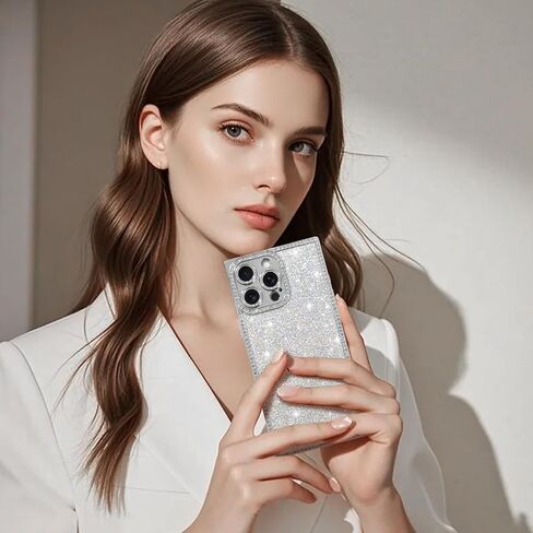 بالنسبة لـ iPhone 16 Pro Max bling Case for Women Girls ، Glitter Sparkly Rhinestone Crystal Diamond و Rectangle Luxury Plating TPU Wrackproof Protection Wover ، مع واقي الشاشة والفضة in Saudi Arabia