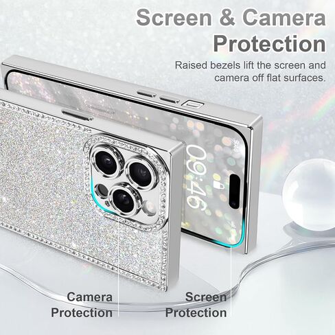 بالنسبة لـ iPhone 16 Pro Max bling Case for Women Girls ، Glitter Sparkly Rhinestone Crystal Diamond و Rectangle Luxury Plating TPU Wrackproof Protection Wover ، مع واقي الشاشة والفضة in Saudi Arabia