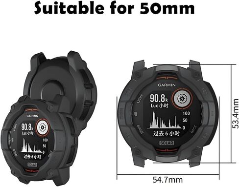 Watch Screen Protector +Watch Case Cover for Garmin Instinct 3 50mm, [3-PCS] Tempered Glass Film & Soft TPU Bumper, Anti-Scratch, Bubble-Free, HD Clear, Shockproof Protection (Black) in Saudi Arabia