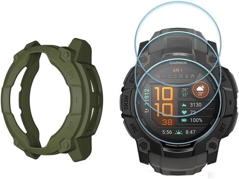 حامي شاشة الساعات +غطاء حالة الساعة لـ Garmin Instinct 3 50mm ، [3-PCs] فيلم زجاجي مقسّر ومصدٍ TPU الناعم ، مضاد للخلع ، خالي من الفقاعات ، حماية صافية ، صدمة ، صدمية (أسود) in Kuwait