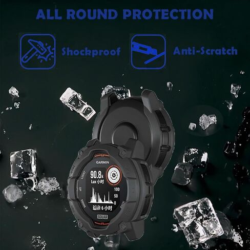 Watch Screen Protector +Watch Case Cover for Garmin Instinct 3 50mm, [3-PCS] Tempered Glass Film & Soft TPU Bumper, Anti-Scratch, Bubble-Free, HD Clear, Shockproof Protection (Black) in Saudi Arabia