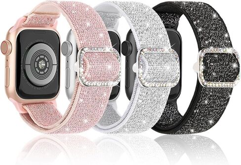 شريط بلينغ مسدود متوافق مع Apple Watch 38mm 40mm 41mm 42mm 44mm 45mm 46mm 49mm النساء ، نايلون حزام منفرد حلقة منفردة معصم لسلسلة Iwatch 10 9 8 7 6 5 4 3 2 1 SE Ultra in Kuwait