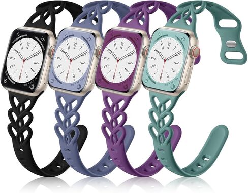 Getino for Apple Watch Slim Bands Compatible with Apple Watch Band Women 40mm 38mm 41mm 42mm, Soft Silicone Hollow-out Cute Strap for iWatch Series 10 9 8 7 6 5 4 3 2 1 SE, Black/Apricot/Pink/Violet in Saudi Arabia