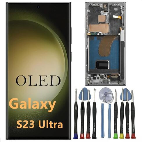 OLED GALAXY S23 استبدال الشاشة Ultra لـ SAMSUNG S23ULTRA 5G DISPACK Touch Screen Digitizer Assembly S918U S918B/DS S918U1 S918W S918E LCD Support Phunsprint و S-PEN (مع إطار أخضر+أدوات) in Kuwait