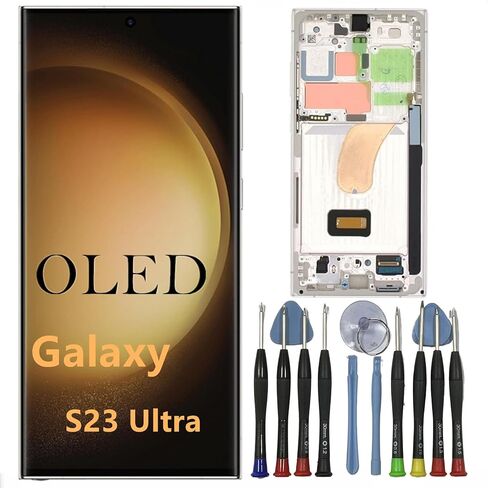 OLED GALAXY S23 استبدال الشاشة Ultra لـ SAMSUNG S23ULTRA 5G DISPACK Touch Screen Digitizer Assembly S918U S918B/DS S918U1 S918W S918E LCD Support Phunsprint و S-PEN (مع إطار أخضر+أدوات) in Kuwait