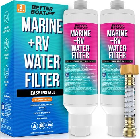 Better Boat 2 Pack Inline RV Water Filter, NSF Certified, Marine Grade, for Hose, Campers, and Garden, Includes Flexible Protector in Saudi Arabia