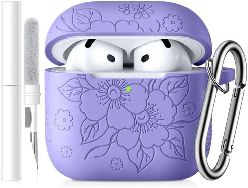 حالة محفورة بالزهور متوافقة مع حالة الجيل الثاني من AirPods Pro ، ومرئية ، ومرئية ، وليينة ، وليينة ، ووقاية من الجلد ، مع سلسلة مفاتيح AirPods Pro 2nd/1st ، Lavender in Saudi Arabia
