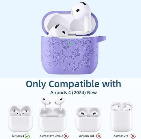 حالة محفورة بالزهور متوافقة مع حالة الجيل الثاني من AirPods Pro ، ومرئية ، ومرئية ، وليينة ، وليينة ، ووقاية من الجلد ، مع سلسلة مفاتيح AirPods Pro 2nd/1st ، Lavender in Saudi Arabia
