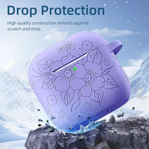 حالة محفورة بالزهور متوافقة مع حالة الجيل الثاني من AirPods Pro ، ومرئية ، ومرئية ، وليينة ، وليينة ، ووقاية من الجلد ، مع سلسلة مفاتيح AirPods Pro 2nd/1st ، Lavender in Saudi Arabia