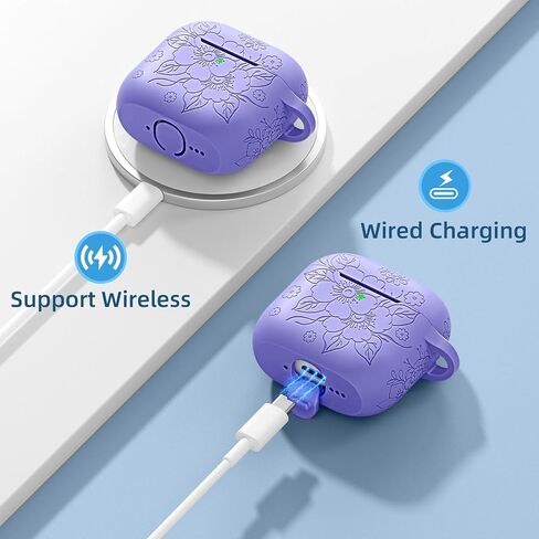 حالة محفورة بالزهور متوافقة مع حالة الجيل الثاني من AirPods Pro ، ومرئية ، ومرئية ، وليينة ، وليينة ، ووقاية من الجلد ، مع سلسلة مفاتيح AirPods Pro 2nd/1st ، Lavender in Saudi Arabia