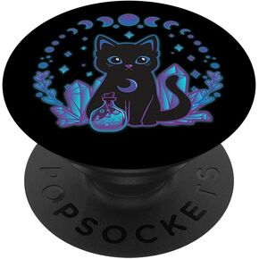 Cute Witchy Black Cat Crystal Alchemy Kawaii Pastel Goth PopSockets Swappable PopGrip
