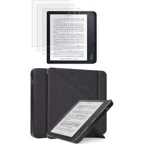 Caweet Case for Kobo Libra Colour and 3-Pack Screen Protector, Black