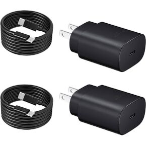 Type C Charger Fast Charging, 2-Pack 25W Wall Charger Power Adapter with Fast Charging Cable Compatible with Galaxy S25/S24/S23 Ultra/S23+/S22 Ultra/S22+, Note 8/9/10 (Black)