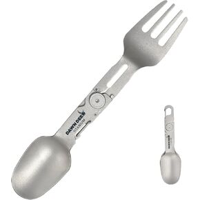 Spork Titanium الدوارة - ملعقة قابلة للطي 2 في 1 وشوكة للتخييم والمشي لمسافات طويلة وحقائب الظهر - أواني سفر خفيفة الوزن ودائمة مع تصميم مضغوط - EDC Survival Gear