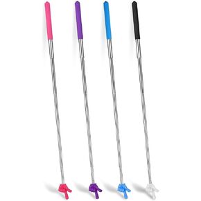 Telescopic Teachers Pointer - 4 Pcs Extendable Hand Pointer Stick, Mini Classroom Finger Pointers Stick for School and Teacher Supplies Interactive Learning Black Blue Pink Purple