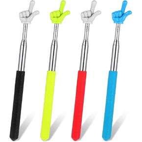 Telescopic Teachers Pointer - 4 Pcs Extendable Hand Pointer Stick, Mini Classroom Finger Pointers Stick for School and Teacher Supplies Interactive Learning Black Yellow Blue Red