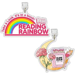 Set 2Pcs Slow Burn Book Club, Reading Rainbow Kindle Charms Dust Plug Charm 1.5 Inches Bookish Reading Romance Reader Matchbox Crescent Moon Lightning/Type C Acrylic Material Accessories for E-Reader