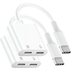 for iPhone 16 Headphone Adapter Splitter, USB C to Dual USB C Headphone with PD 60W Fast Charging Adapter Splitter Compatible for iPhone 16/16 Plus/16 Pro/16 Pro Max/15/15 Plus/15 Pro/15 Pro Max