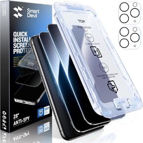 SMARTDEVIL 2+2Pack Privacy Screen Protector for iPhone 14 with Camera Lens Protector,Shatterproof Tempered Glass [True 28°Anti Spy] [9H Hardness] [Automatic Dust-Elimination Install] [Bubble Free]