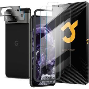 JZG High-End 2+2+1 Pack for Google Pixel 8 Screen Protector, 2*Screen Protector + 2*Camera Lens Protector, 9H Hardness, Military Grade Shatterproof, HD Tempered Glass