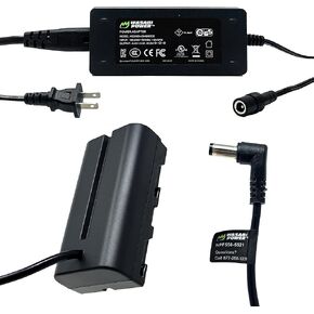 Wasabi Power DCC-NPF550 Dummy Battery DC Coupler & AC Adapter لـ Sony NP-F330 ، F530 ، F550 ، L Series