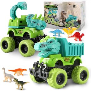 Dinosaur Toys for 2 3 4 5 Year Old Boys Gifts, 2 Pack-Dinosaur Toys for Kids 3-5 with 6 Mini Dinosaur Figures.Monster Trucks for Boys,Toys for Kids 3-5 Year Old Boy Christmas Birthday Gifts