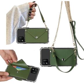 for Foxx Foxxd A55 Wallet Case Crossbody Chain Strap, Foxx A55 Back Wallet Case with Card Holder Girly, Credit Card Slots Case with Faux PU Learher Wrist Strap Magnetic Buttons (SkyBlue)