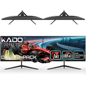 Kado Dual Gaming Monitor Setup - 2-Pack 27" 165Hz 1ms 1920x1080 Flat Screen, AMD FreeSync Premium, Panoramic Gaming Multi-View Split Screen Streaming, VESA Mount HDMI DisplayPort Built-in Speakers