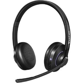 Bluetooth Headset with CVC8.0 Dual Mic Noise Cancelling, Bluetooth Headphone Class 1 V5.1 Wired/Wireless Headset for Cell Phone PC Teams Zoom Home Office, 30H+ Talk Time, Comfort Fit