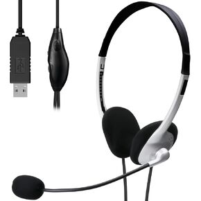 Elecom HS-FBE01USV Headset, USB, Wired Headphone, Lightweight, Long Time, Web Conferencing, Telework, Compatible with LINE Skype Windows, Online Games, 6.9 ft (1.8 m), Silver in Saudi Arabia