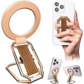 Multi-Function Phone Grip for MagSafe, Grip with Built-In Phone Stand, Finger Support Ring, Kickstand for Height Portrait,Landscape Mode, Strong Magnetic Hold, Wireless Charging Compatible - Rose Gold