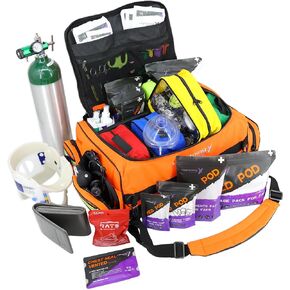 Lightning X Fully Stocked X-Tuff Modular Oxygen Trauma Bag w/Removable Organizer Pouches for EMS/EMT + First Responder - Blue