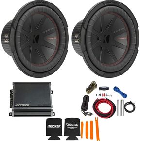 Kicker 10 Inch Comp R Woofer Includes Two 48CWR102 Package with 46CXA8001 Amplifier and Wire kit