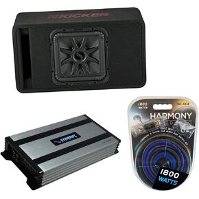 Harmony Audio HA-A800.1 Car Stereo Mono 1600W Sub Amp, 45VL7R122 Car Audio L7R Solobaric L7 Single 12" Vented Sub Box Enclosure and HA-AK4 1800W Amp Install Kit