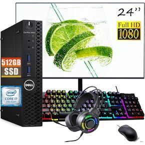 Dell Optiplex 3050 Mini Desktop PC, 24" FHD Monitor and RGB Headphone, Intel i7-7700 3.6GHz-4.2GHz, 16GB DDR4 RAM, 512GB SSD, Keyboard & Mouse, USB WiFi+BT, DP, Windows 10 Pro 64 (Renewed)