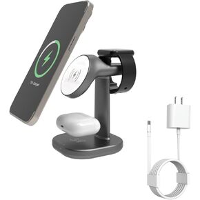 Wireless Charging Station for Magsafe Charger Stand,Fast Wireless Charger for iPhone Stand,3 in 1 Magnetic Phone Charger for Apple Watch,for Airpods,for Magsafe Charging Station（Gray）