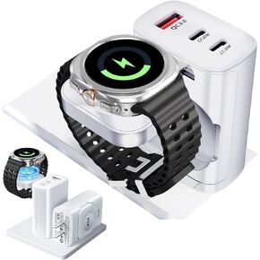 4 in 1 Portable Watch Charger for Samsung Galaxy Watch 7 Ultra,Travel Essential 40W Dual USB C Fast Charging Block for Galaxy Watchs Ultra/6/6 Classic/5/5 Pro/4/3/Active 2,Phone Multiple Devices,Black