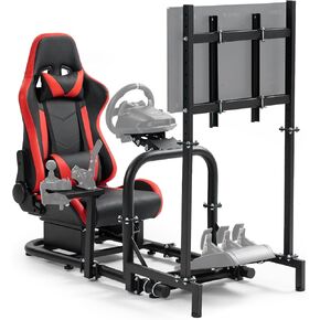 Driving Simulator Cockpit with Monitor Stand & Red Seat Fit for G923 G920 T500 Fantec T3PA/TGT Stable & Strong,No Steering Wheel Shift Lever Pedal Display