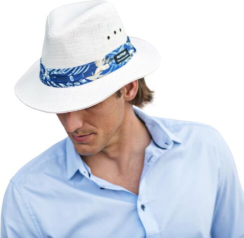Panama Jack Woven Safari Hat - Matte Toyo Straw, 2 1/2" Brim, Tropical Print Hat Band in Saudi Arabia