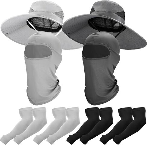 8 PCS Sun Hat Hat Hats Hats UV Protection Wide Brim Bucket Balaclava Face Mask Sleeves for Men in Kuwait
