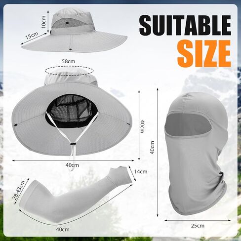 8 PCS Sun Hat Hat Hats Hats UV Protection Wide Brim Bucket Balaclava Face Mask Sleeves for Men in Kuwait