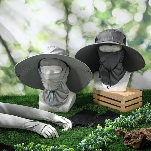 8 PCS Sun Hat Hat Hats Hats UV Protection Wide Brim Bucket Balaclava Face Mask Sleeves for Men in Kuwait