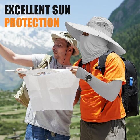 8 PCS Sun Hat Hat Hats Hats UV Protection Wide Brim Bucket Balaclava Face Mask Sleeves for Men in Kuwait